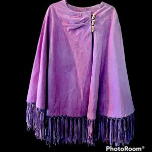 Deadstock 1980s suede fringe lavender poncho.